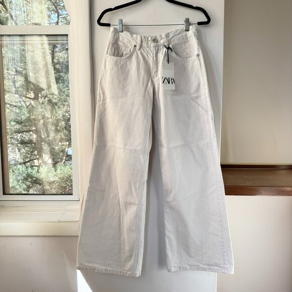 NWT Zara Low Rise Wide Leg Jeans 9632/076 White Cream 27 - Picture 4 of 14
